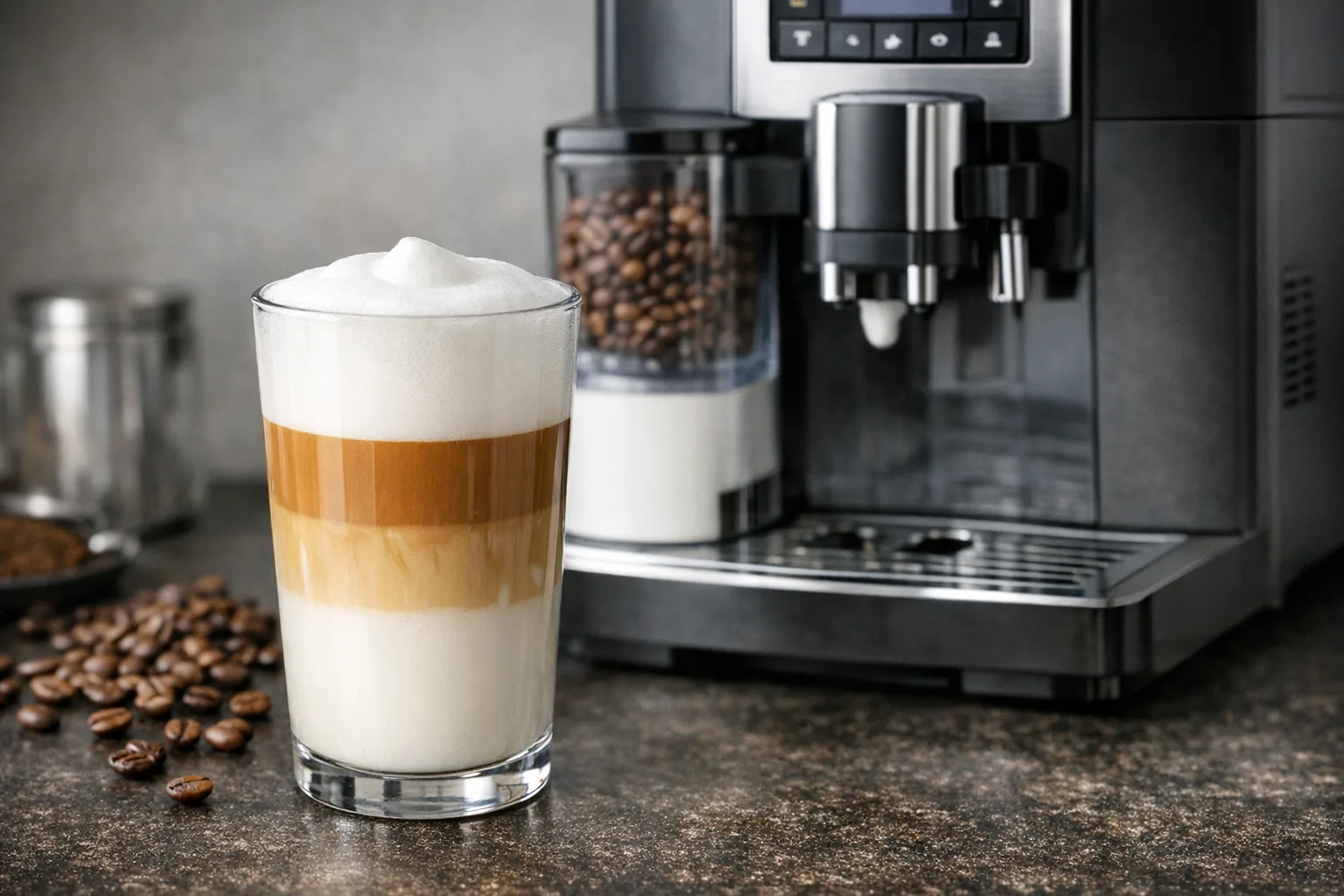 Latte Macchiato mit Milchschaum vom Kaffeevollautomat