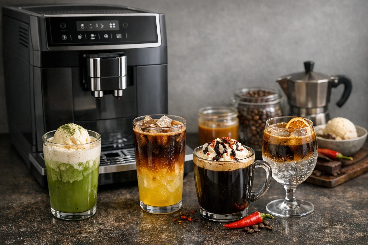 Ungewoehnliche Kaffeegetraenke mit dem Kaffeevollautomat selbst gemacht