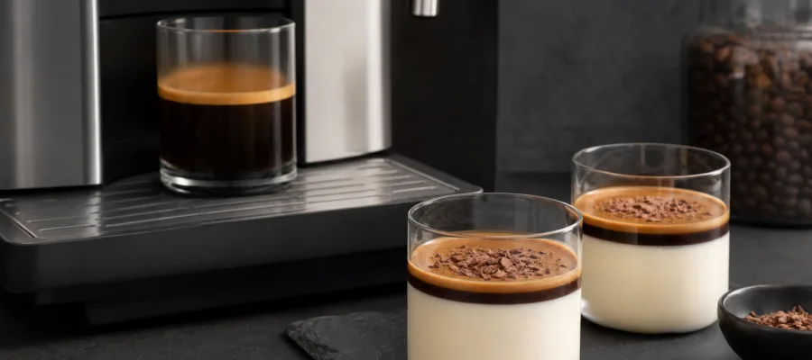 Espresso-Panna Cotta mit Kaffeevollautomat-Espresso
