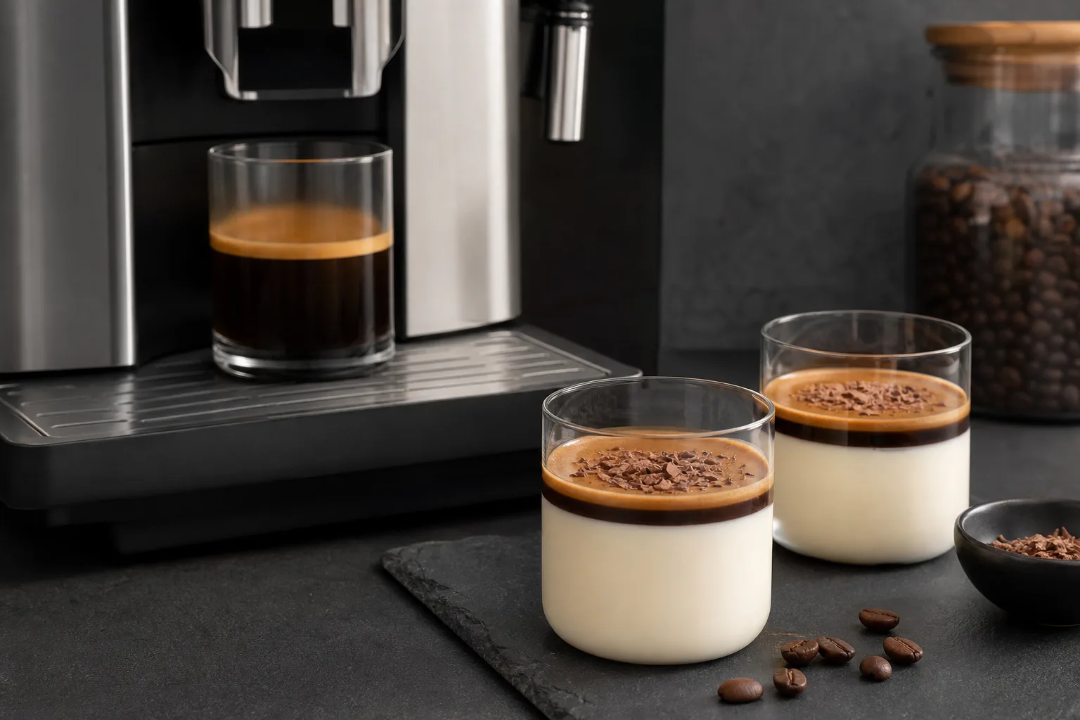 Espresso-Panna Cotta mit Kaffeevollautomat-Espresso