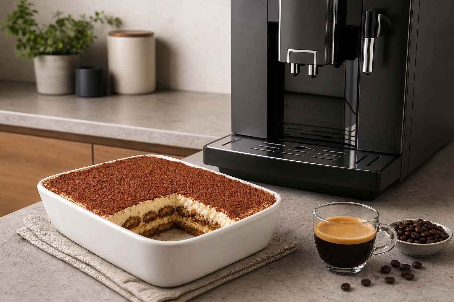 Tiramisu mit Espresso aus dem Kaffeevollautomat